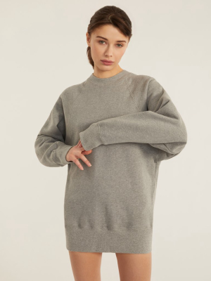 So Uptight French Terry Raglan Crew Sweatshirt Dress In Heather Grey