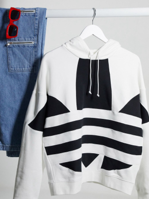 Adidas Originals Large Trefoil Hoodie In White