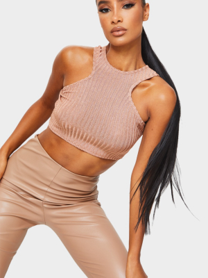 Copper Glitter Rib Racer Crop Top