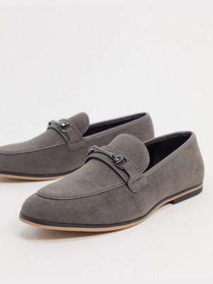 Asos Design Loafers In Gray Faux Suede With Snaffle Detail