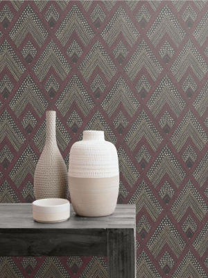 Panama Boho Diamonds Wallpaper In Cranberry And Brushed Ebony From The Boho Rhapsody Collection By Seabrook Wallcoverings