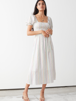 Belted Puff Sleeve Midi Dress