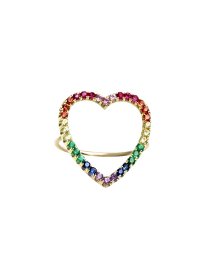 Large Rainbow Open Heart Ring