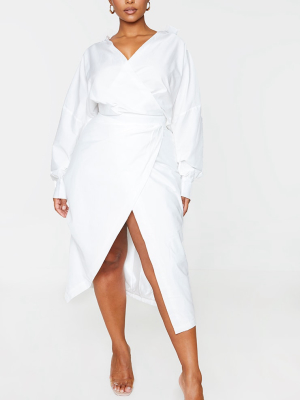 Plus White Midi Shirt Dress