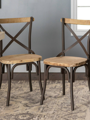 Set Of 2 Industrial Wood Metal Dining Chairs Brown - Saracina Home