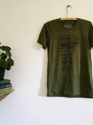 Mountains Of Vermont Tee In Heathered Army Green With Black Ink