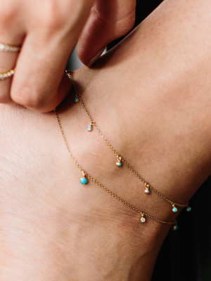 14k Turquoise And Diamond Anklet