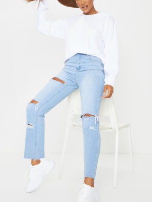 Prettylittlething Light Blue Wash Distressed...