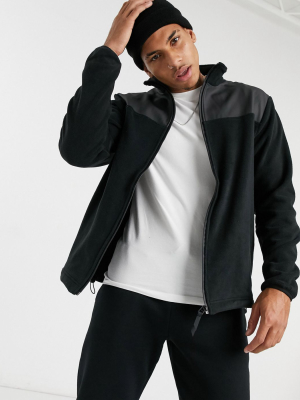 Rains Fleece Zip Puller Jacket In Black