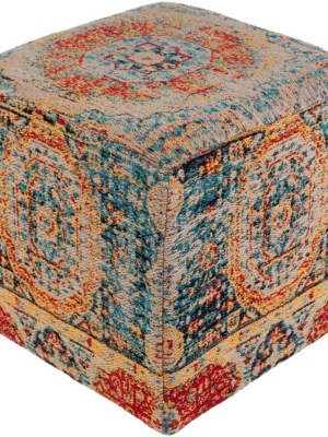 Amsterdam Polyester Pouf In Bright Blue And Saffron