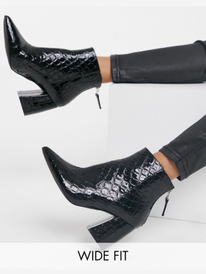 Raid Wide Fit Wynter Heeled Ankle Boots In Black Croc