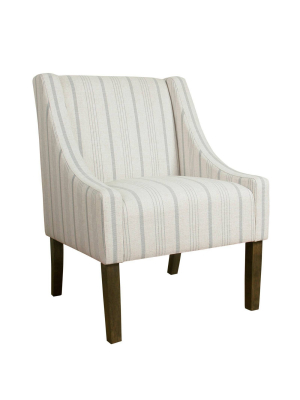 Fabric Upholste Wooden Accent Chair With Stripe Pattern - Benzara