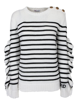 Redvalentino Ruffle Detail Striped Knit Jumper