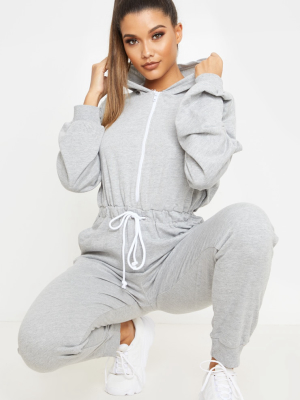 Grey Long Sleeve Hooded Sweat Jumpsuit