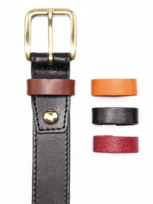Black Leather Dress Belt With Interchangeable Keeper
