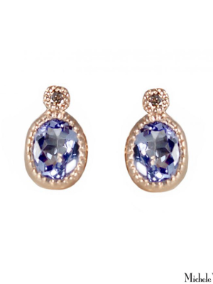 Milgrain Tanzanite Rose Gold Stud Earrings