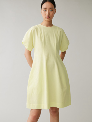 Cotton Puff Sleeve Seersucker Dress