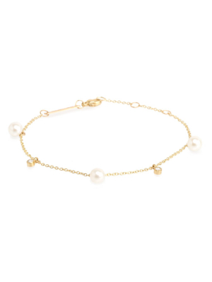 14k Pearl And Diamond Dangle Bracelet