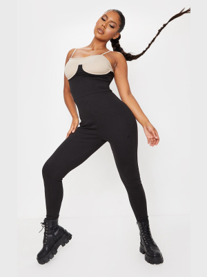 Black Thick Rib Contrast Cup Detail Strappy...