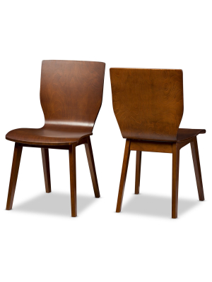 Set Of 2 Elsa Mid-century Modern Scandinavian Style Dark Walnut Bent Wood Dining Chairs - Baxton Studio