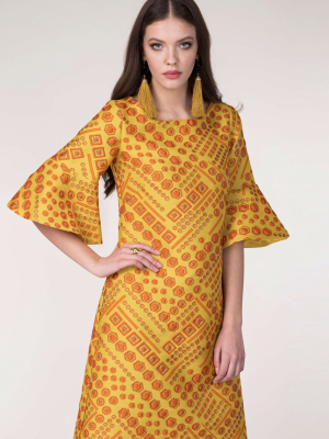 Yellow Frill Sleeve Tunic Dress