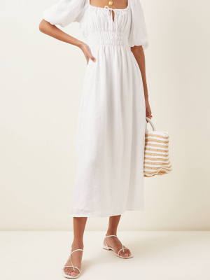 Maurelle Puff-sleeve Linen Midi Dress