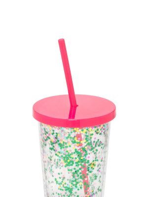 Glitter Bomb Sip Sip Tumbler With Straw - Flower Bomb
