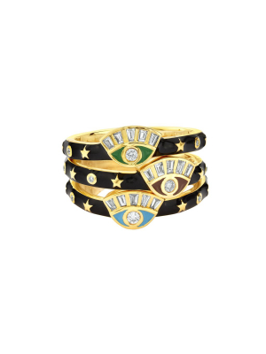 Skinny Evil Eye Ring - Black & Hazel