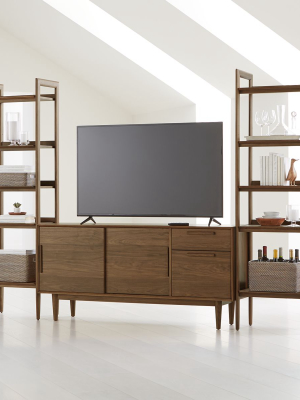 Tate Walnut 64.5" Media Console With 2 Bookcases