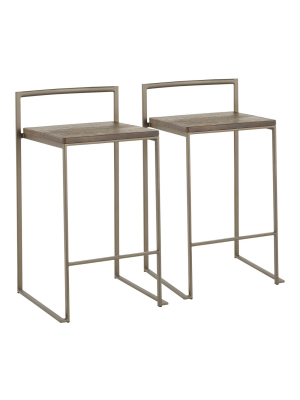 Set Of 2 Fuji Industrial Barstools Espresso - Lumisource