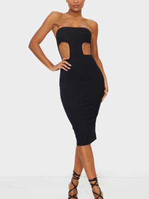 Black Ribbed Bandeau Cut Out Detail Midi Dress