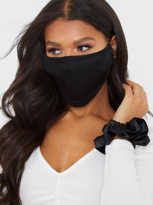 Black Satin Scrunchie And Mask Set