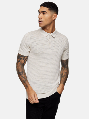 Ecru Stitch Short Sleeve Knitted Polo