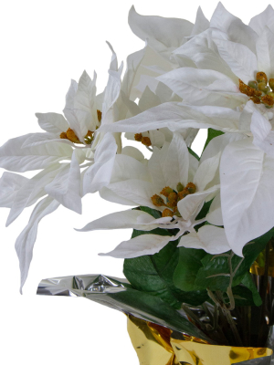 Northlight 17" Potted White Artificial Poinsettia Christmas Arrangement