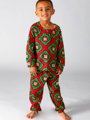 The Quilty Pleasure | Toddler Unisex Red And Green Quilted Christmas Pajamas