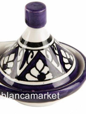 Berber Design Moroccan Spice And Condiment Tagine Duo, Blue & White