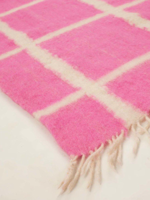 Momos Grid Blanket-rug - Natural White &amp; Neon Pink