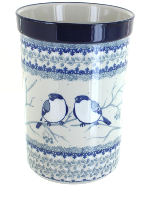 Blue Rose Polish Pottery Bluebird Utensil Jar