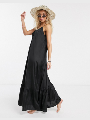 Asos Design Tiered Maxi Beach Dress In Black