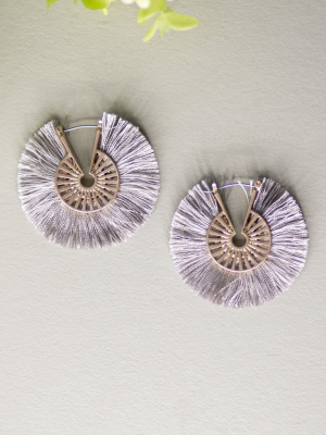 Fringe Hoop Earrings-gray