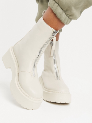 Missguided Chunky Ankle Boot With Zip Up Detail In Sand