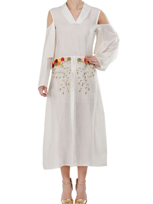 Dropped-waistline Embroidered Dress