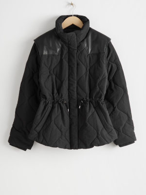 Quilted Faux Leather Panel Jacket