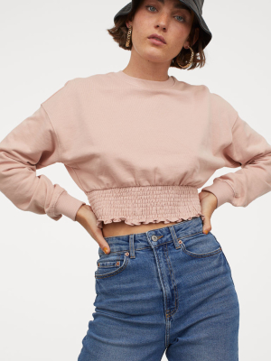 Smocked-hem Sweatshirt