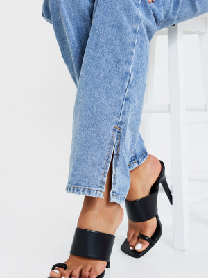 Black Square Toe Loop High Mule Heels