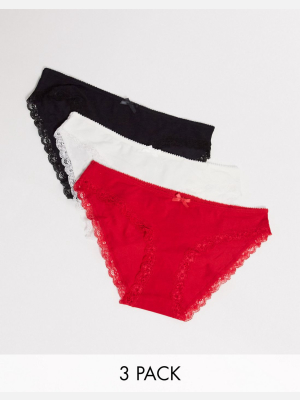 Dorina Lianne Organic Cotton 3 Pack Briefs In Black Red Ivory