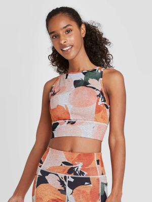 Women's Floral Print High Neck Brushed Jersey Bra - Joylab™ Orange