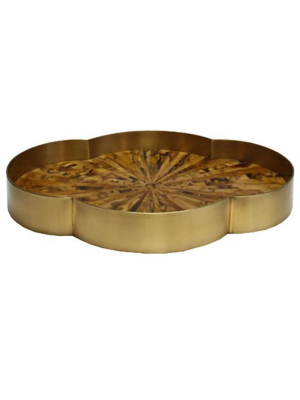 Worlds Away Olana Clover Frame Tray - Horn/brass