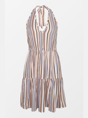 Lacey Striped Ruffle Halter Dress