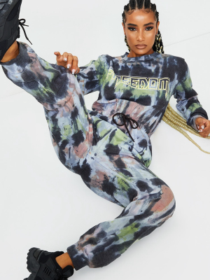 Black Tie Dye Freedom Long Sleeve Sweat Jumpsuit